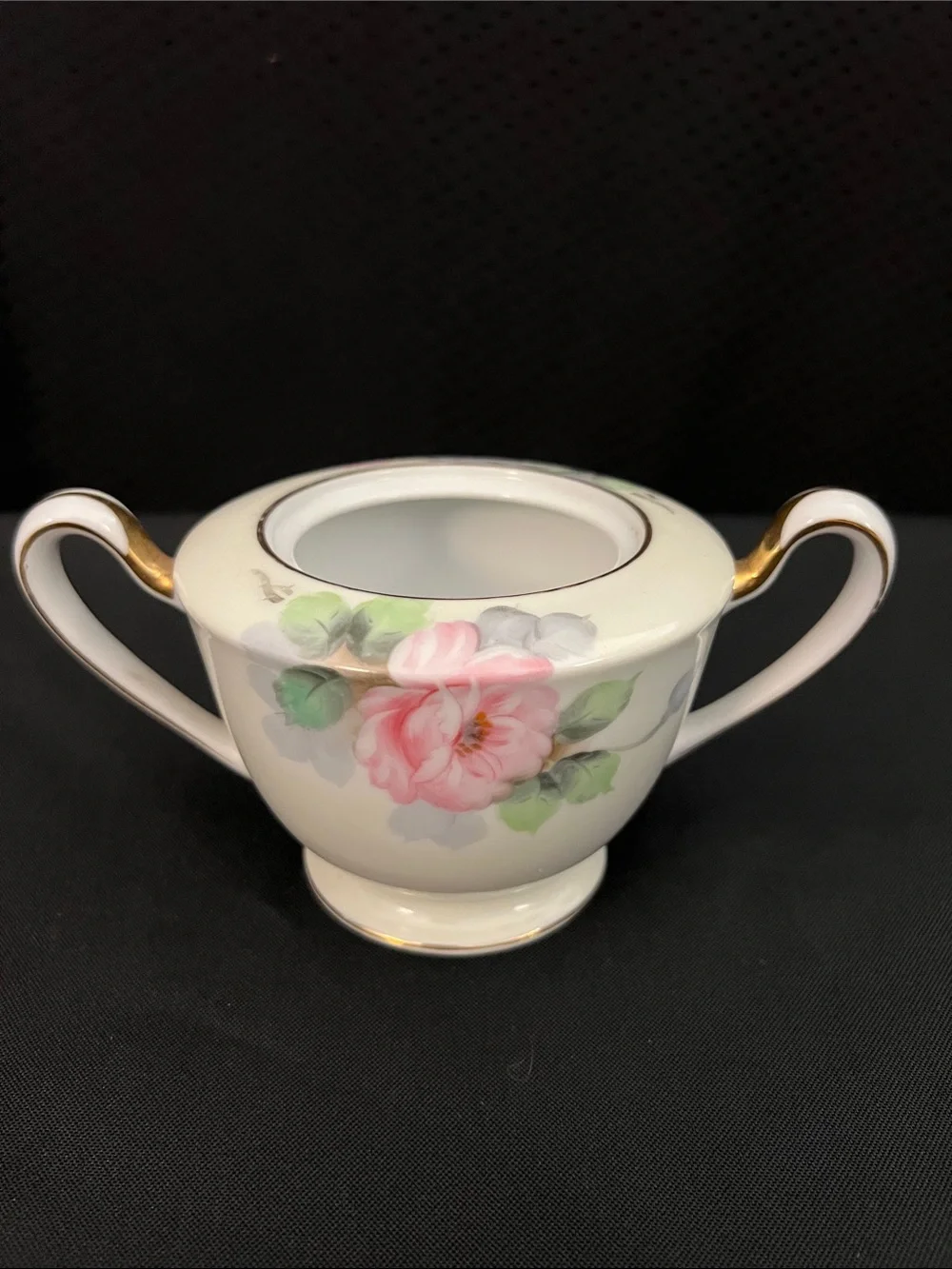 Aichi China  Porcelain Sugar and Creamer Set with Gold Trim - Pink Roses